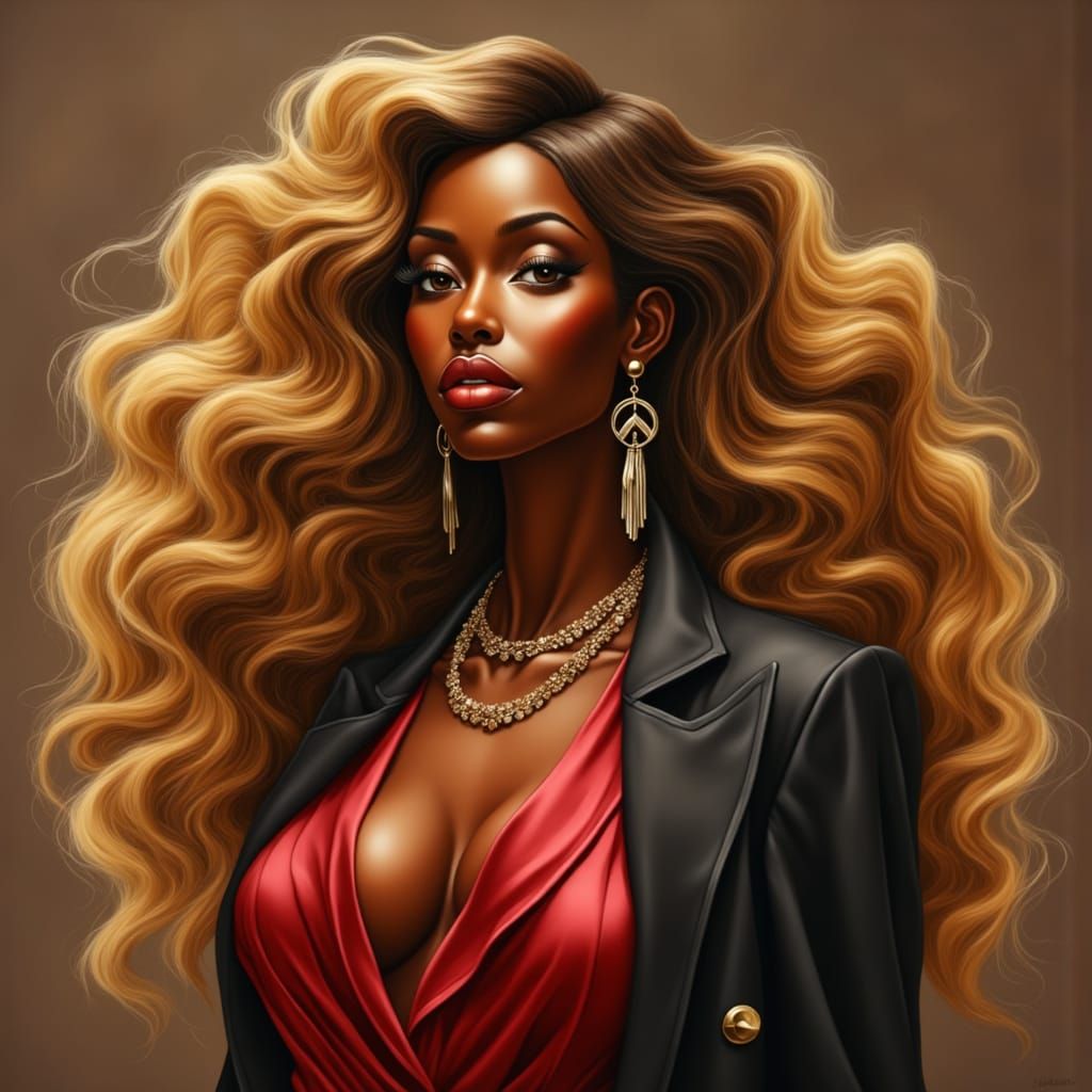 Hyper-Realistic Portrait of a Black Woman in Elegant Attire