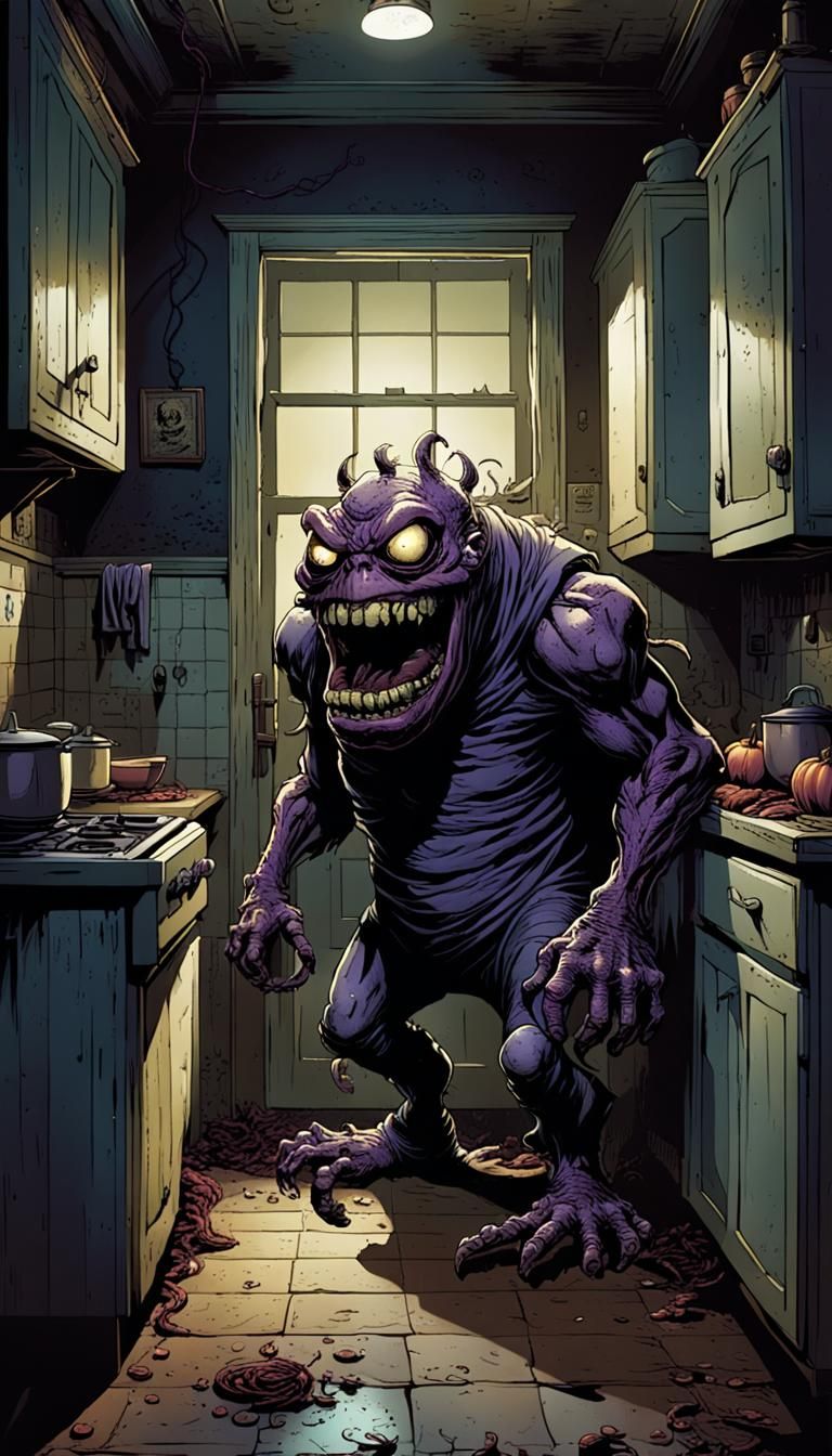 Grotesque Eggplant Monster in Comic Book Horror Art