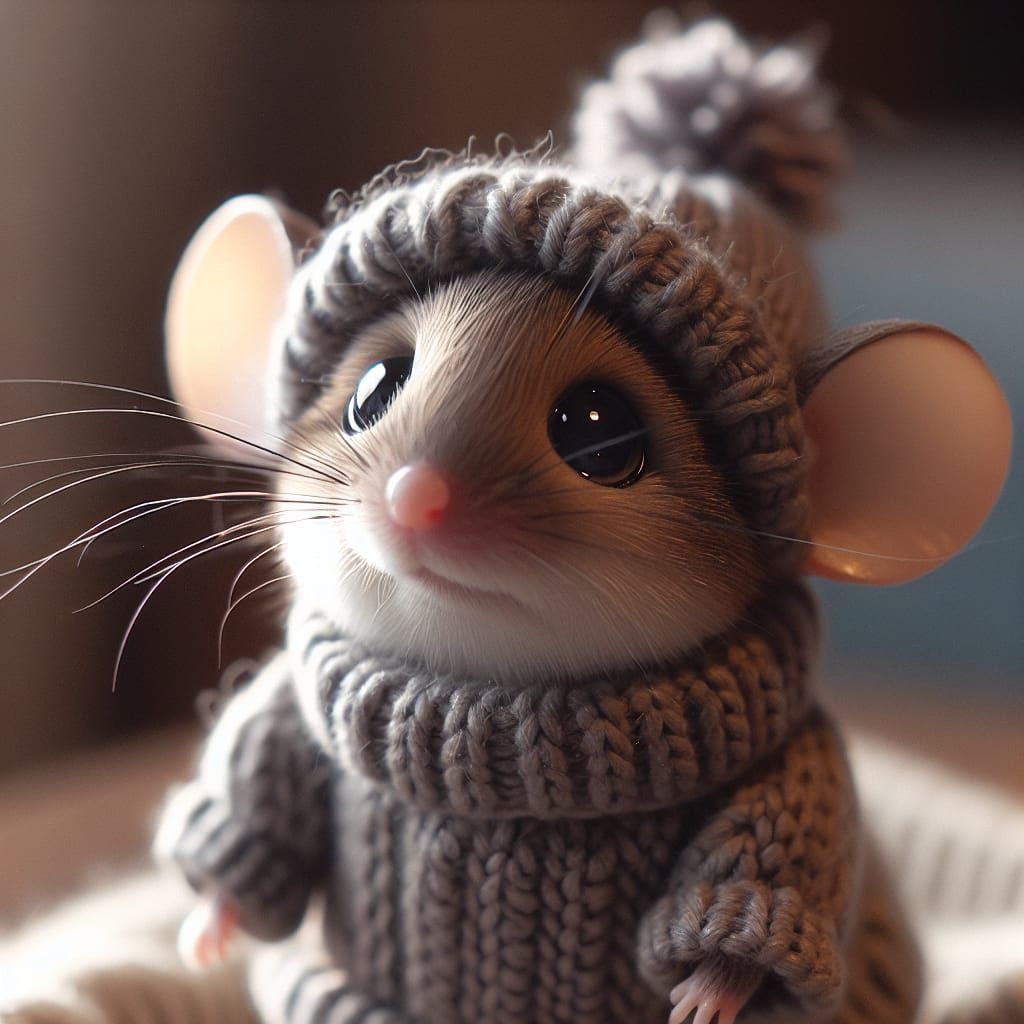 Adorable Mouse with Sweater and Hat