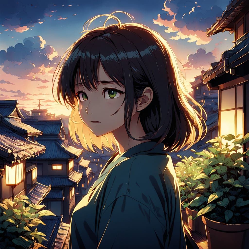 Anime-Inspired Evening Neighborhood Scene