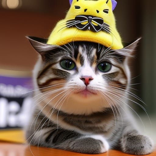 Cute Cat in Ridiculous Hat Says Happy Caturday