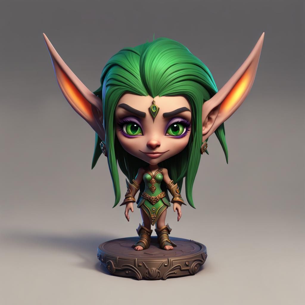 Night Elf Bobblehead Figurine in Detailed Fantasy Art