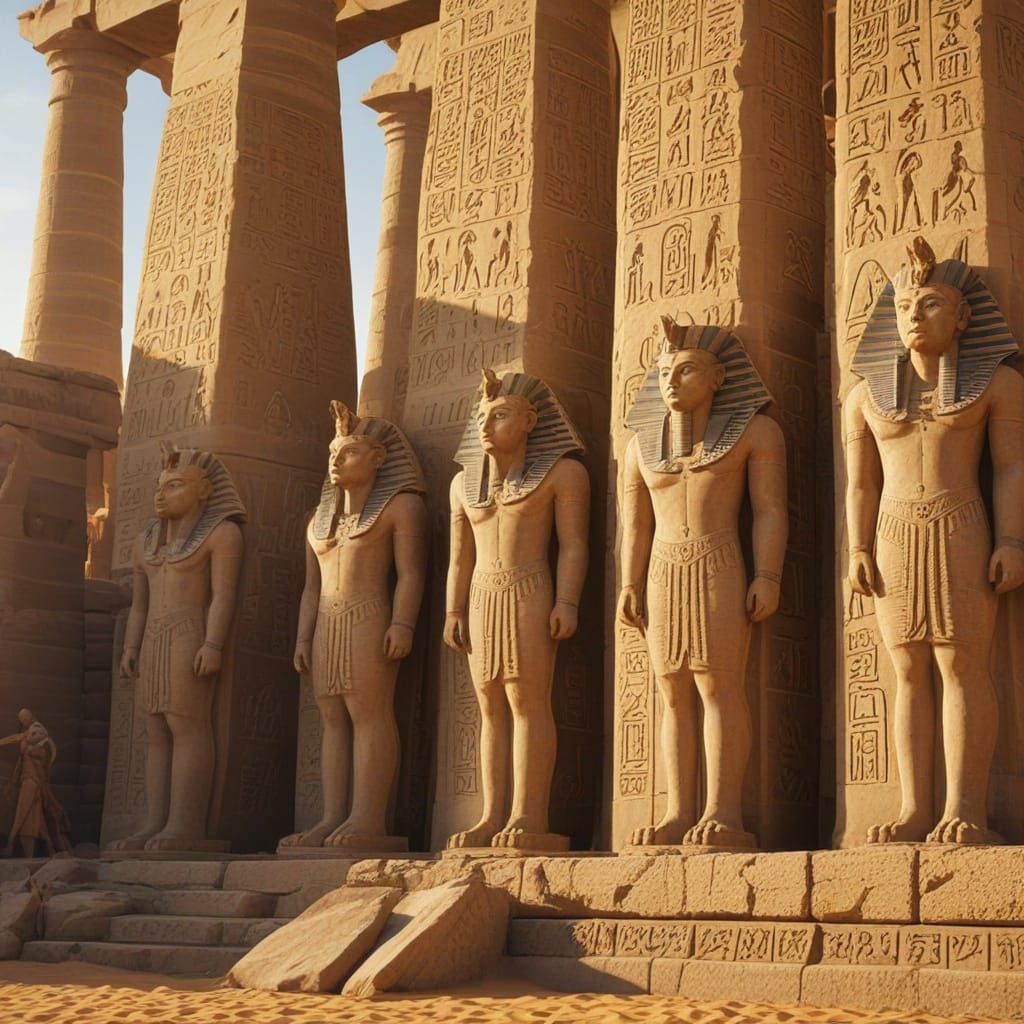 Ancient Egyptian Temple With Pharaoh Statues