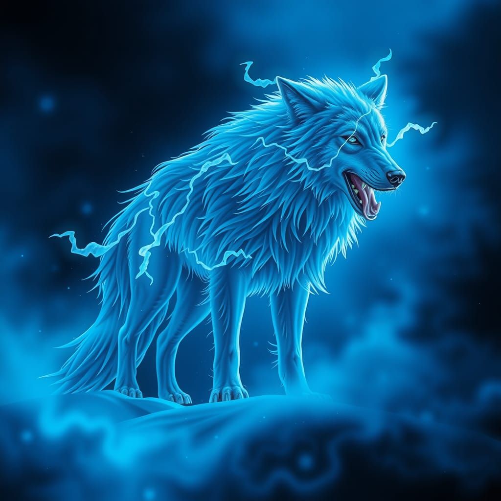 Glowing Flux Wolf in Surreal Style