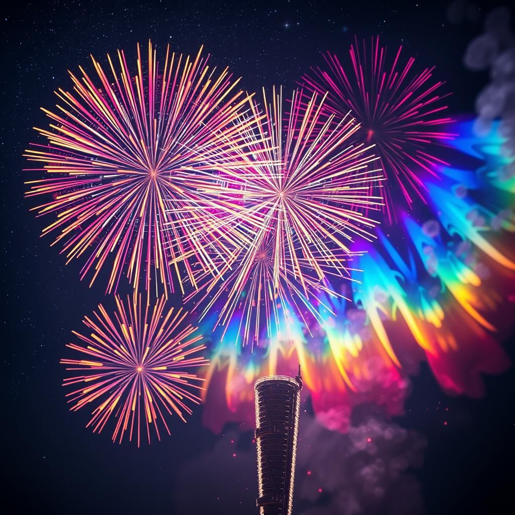 Iridescent Fireworks Explode in Radiant 3D Rendering