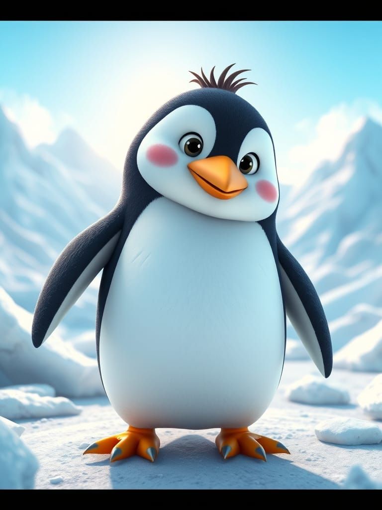 Whimsical Polar Penguin Adventure in Vibrant Digital Art