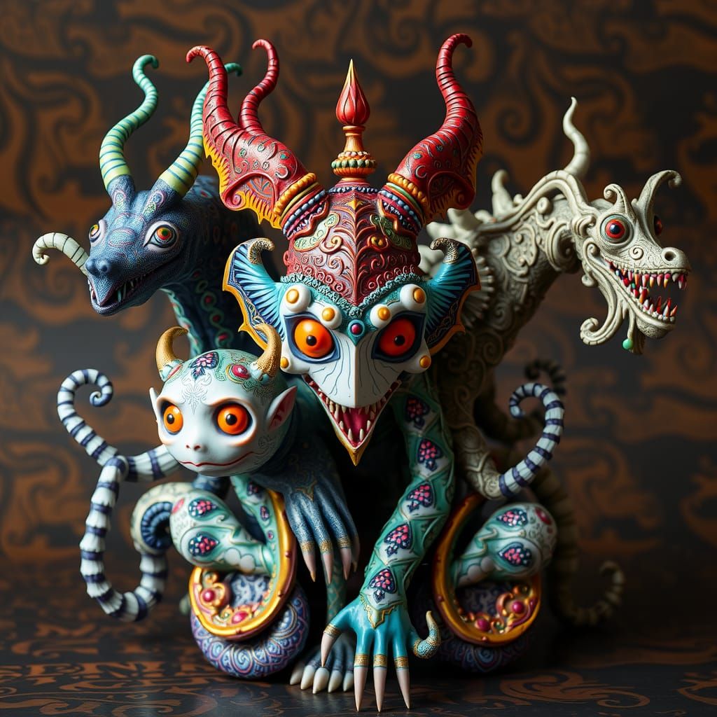 Eerie Creatures: Ornate Porcelain Sculpture in Burton Style