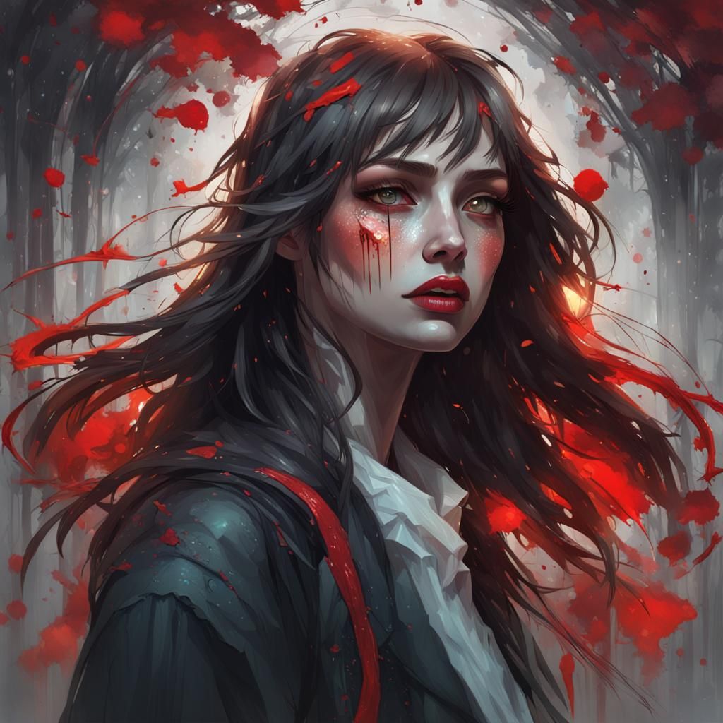 Crying Girl Portrait in Hyperdetailed Digital Art Style