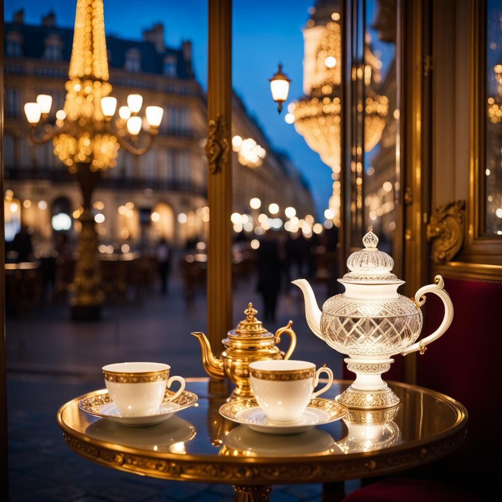 Parisian Cafe Interior with Candelabras, Professional Photog...