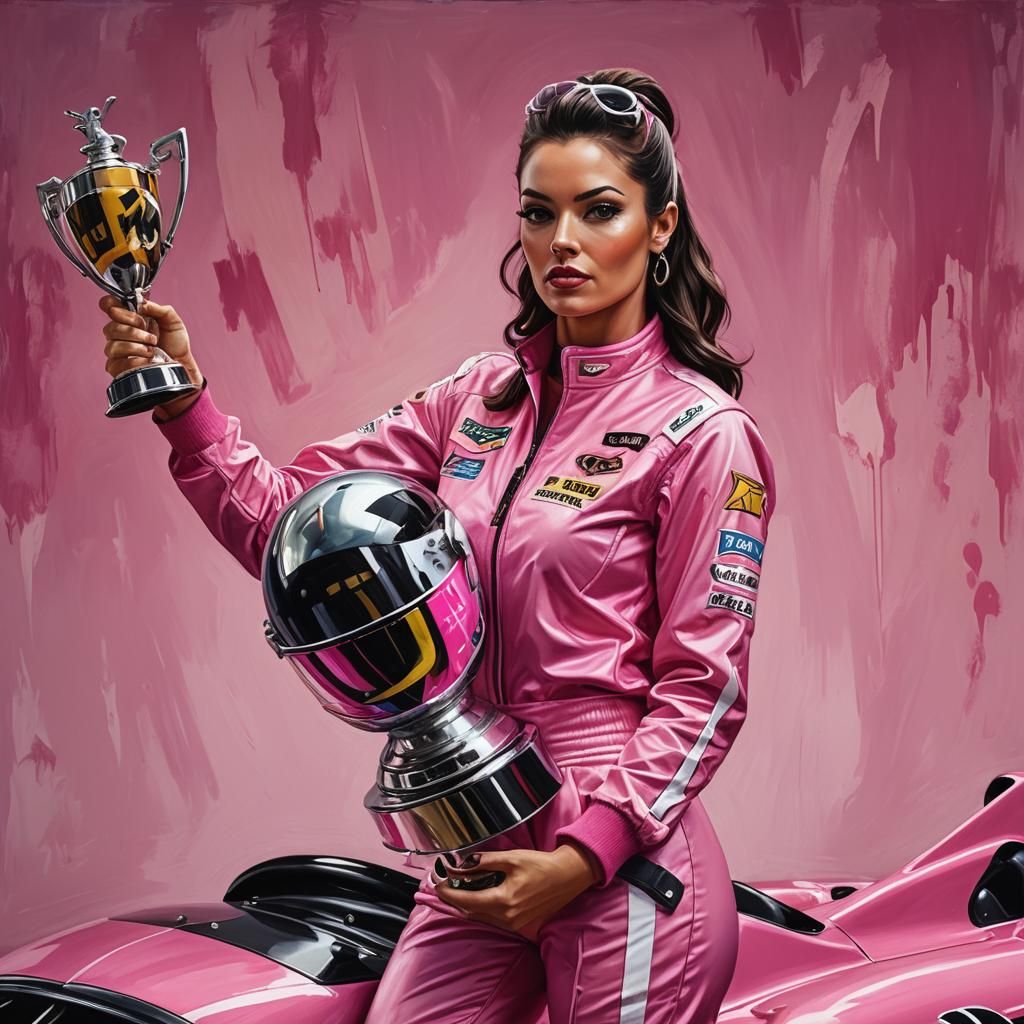 Model in Pink Racing Suit, Splash Art Style