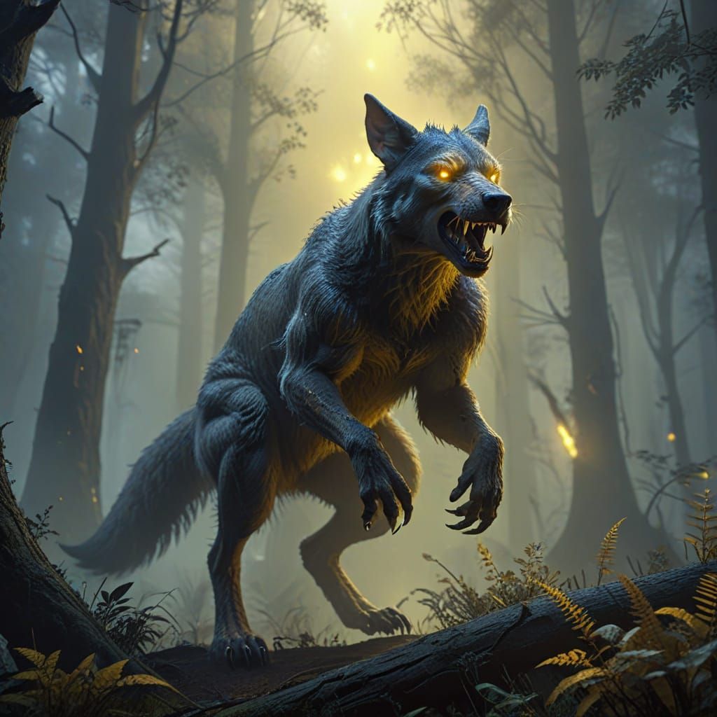 Fantasy Marlupo in Eerie Misty Forest