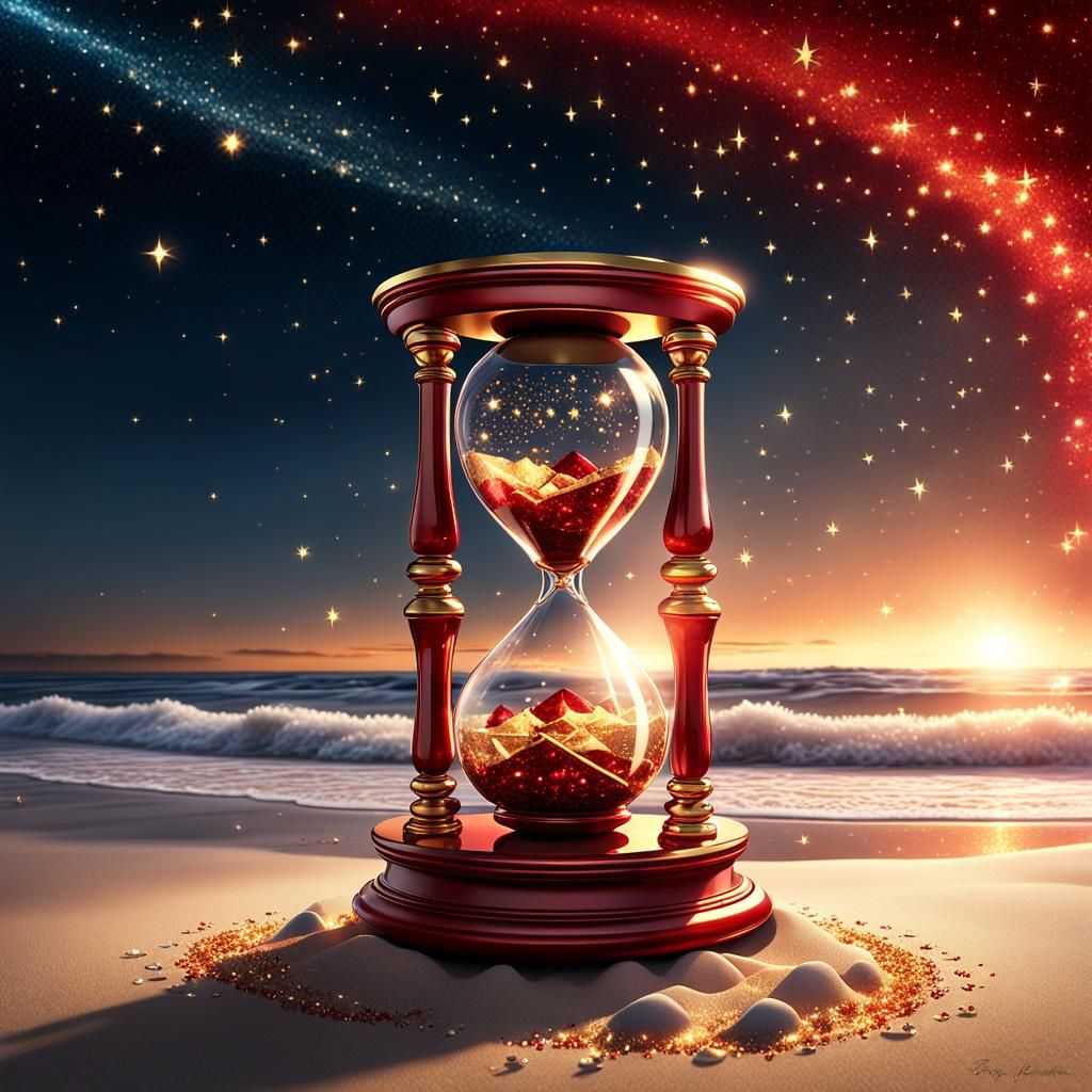 Crystal Hourglass on Peaceful Sunrise Beachscape
