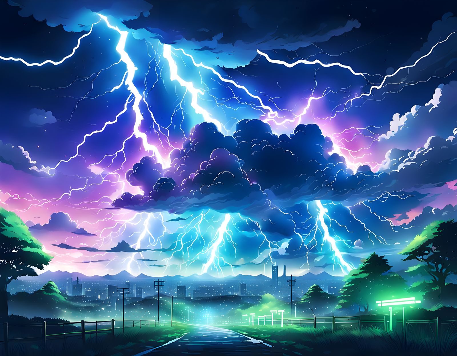 Fluorescent Lightning Scene in Anime Style