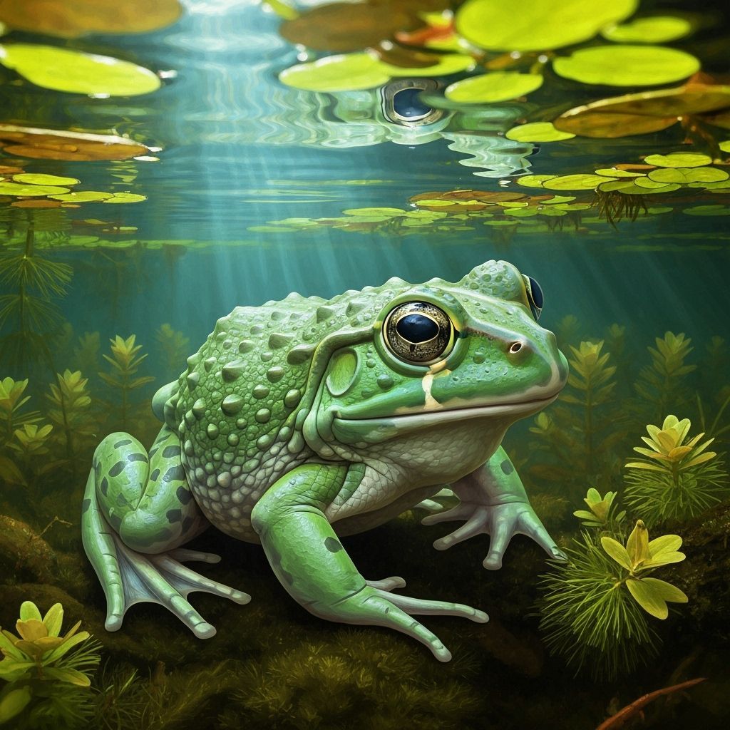 Pipa Pipa Frog Portrait in Pond, Oil Painting
