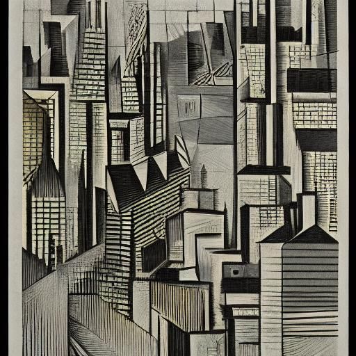 Flooded City in Cubist Style Digital Drawing