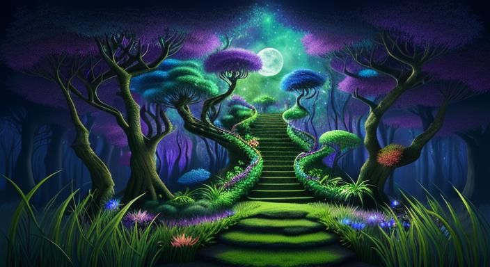 Moonlit Stairway to a Magical Tree Doorway