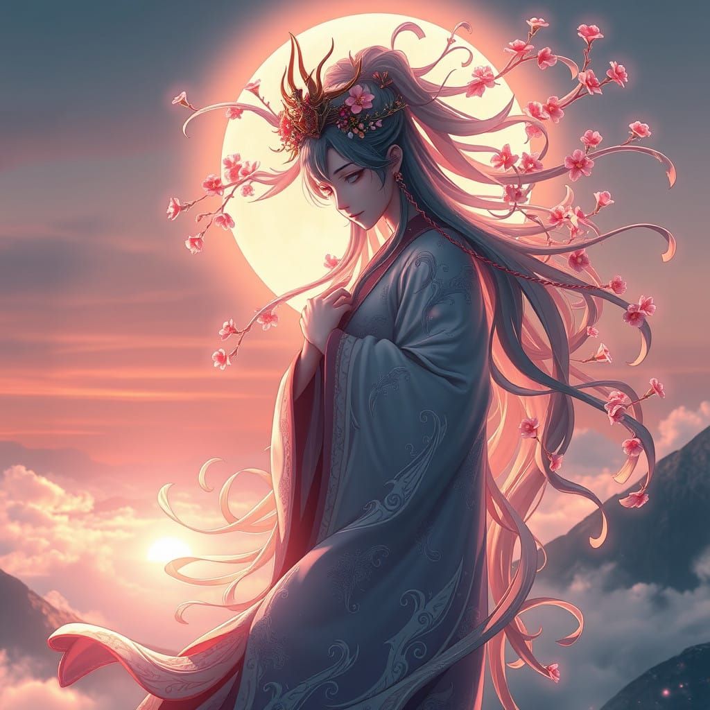 Ethereal Love Goddess in Cherry Blossom Splendor