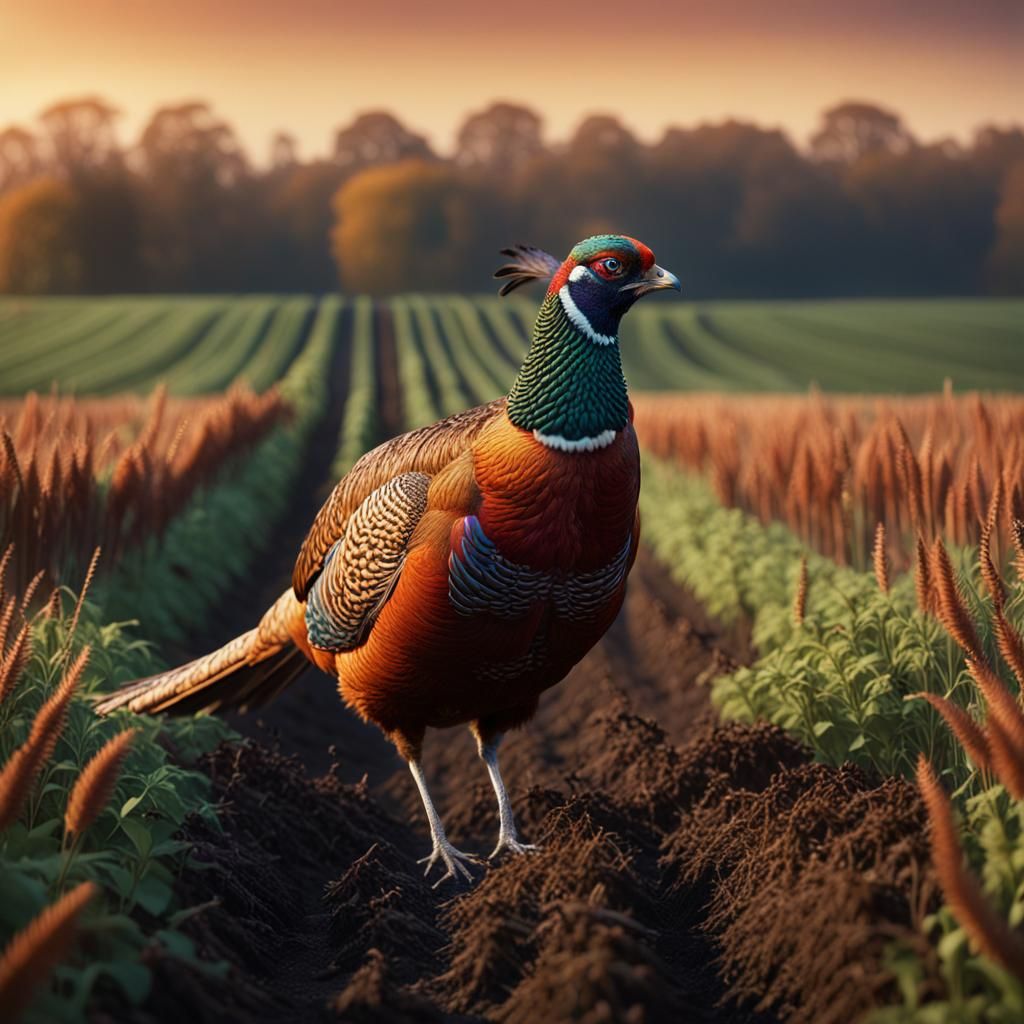 Pheasant in Field: Hyper-Realistic Digital Art