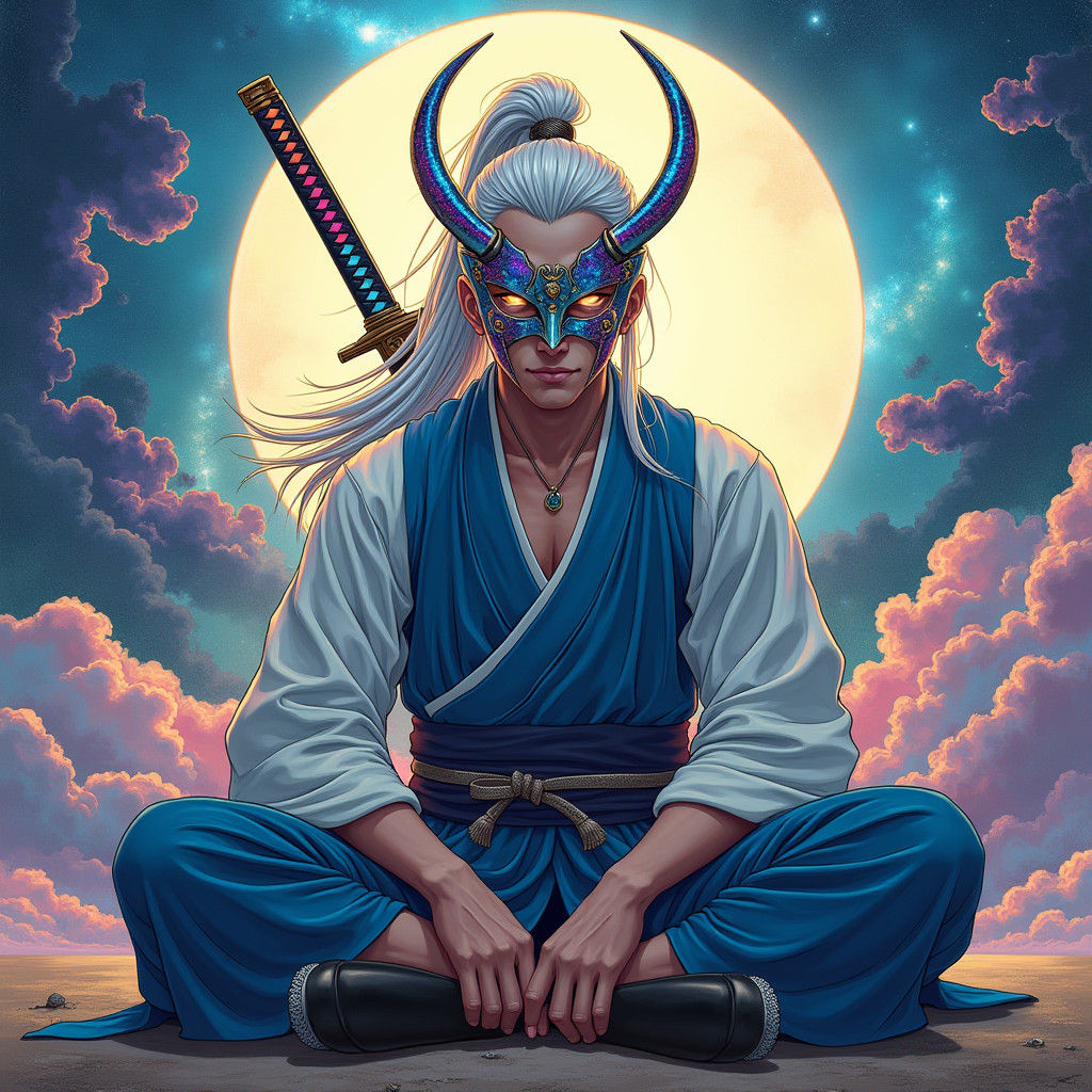 Samurai with Energy Katana and Horned Mask