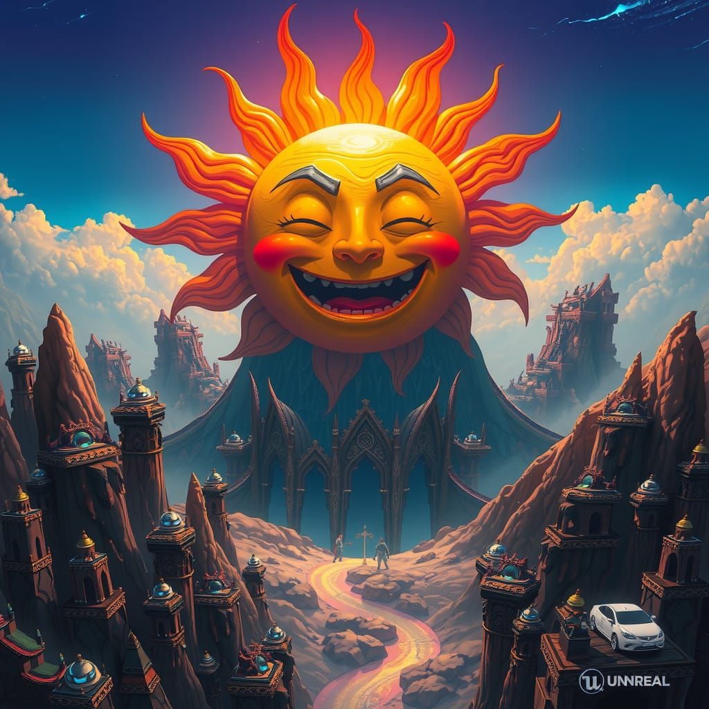Whimsical Sun Radiates Warmth in Matte Painting Style