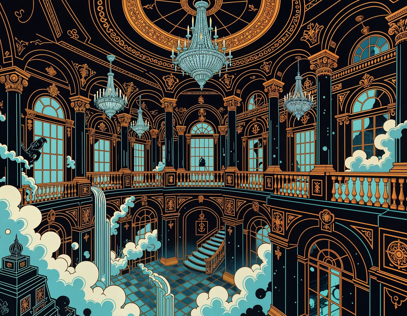 Futuristic Grand Palace Flash Tattoo Sheet Designs