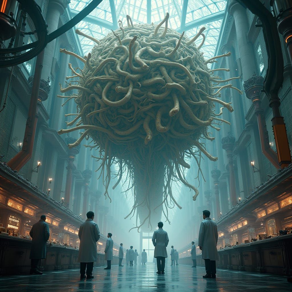 Bio-Organic AI Supercomputer in Sci-Fi Cathedral