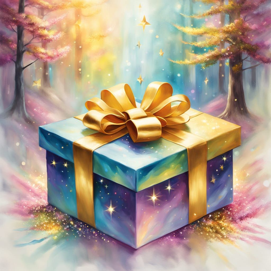 Floating Gift Box in Dreamy Oil Painting