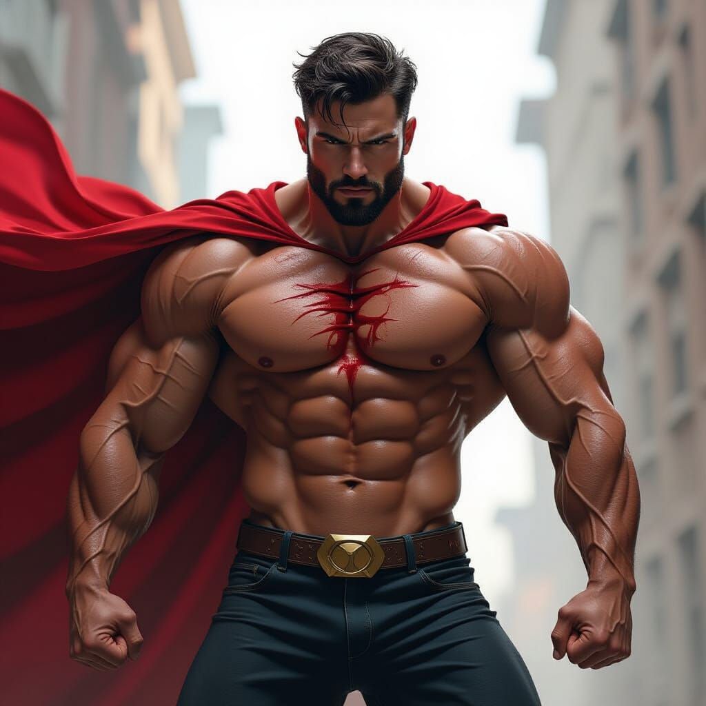 Hyper-Muscular Man Ripping Suit with Raw Power