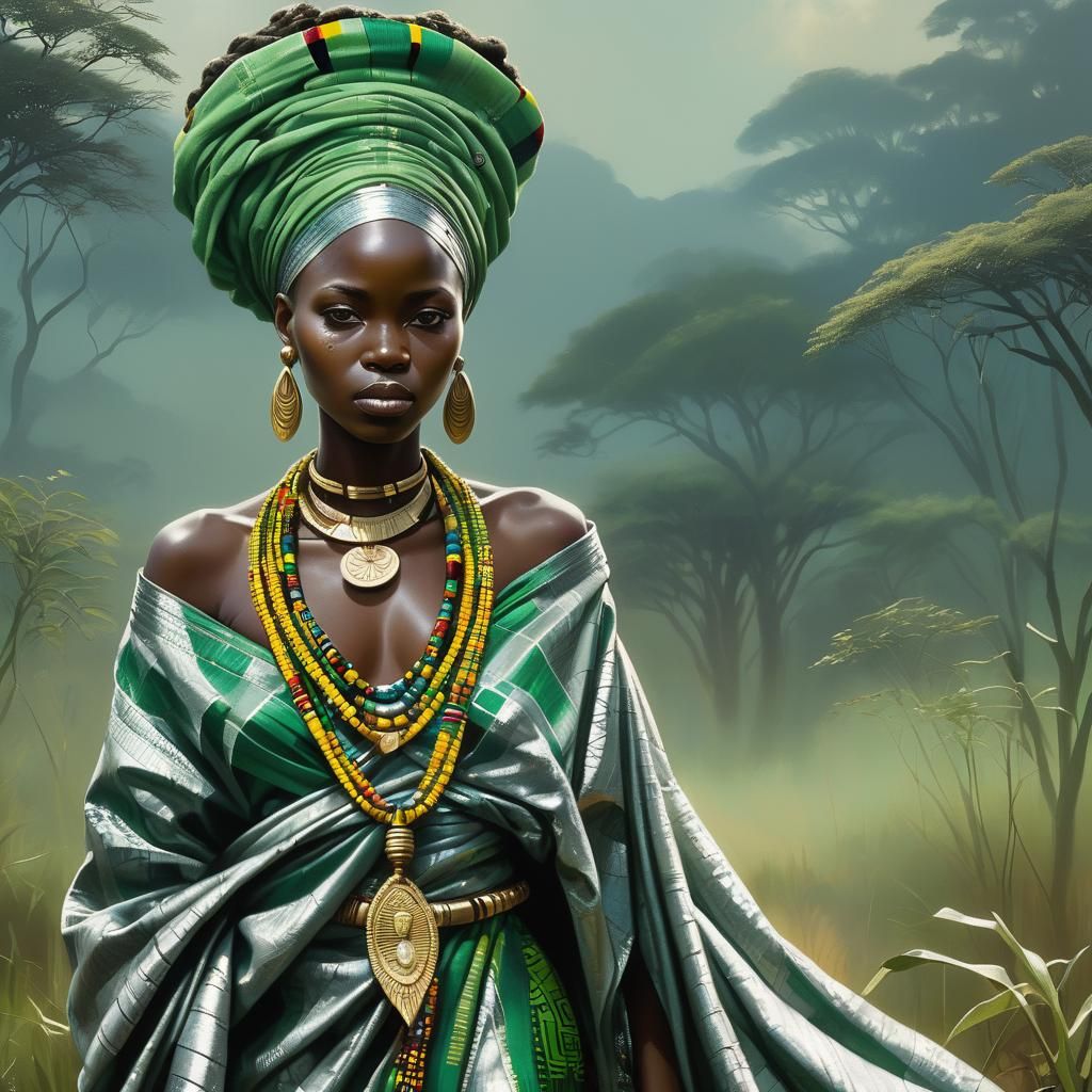 Ghanaian Woman in Afrofuturist Charcoal Drawing