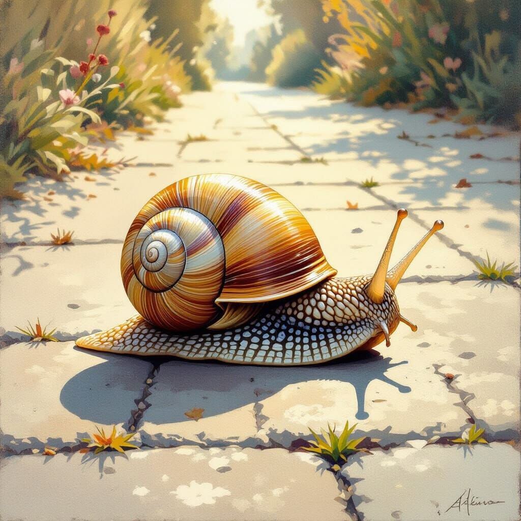 Vibrant Snail on Pavement in Whimsical Style