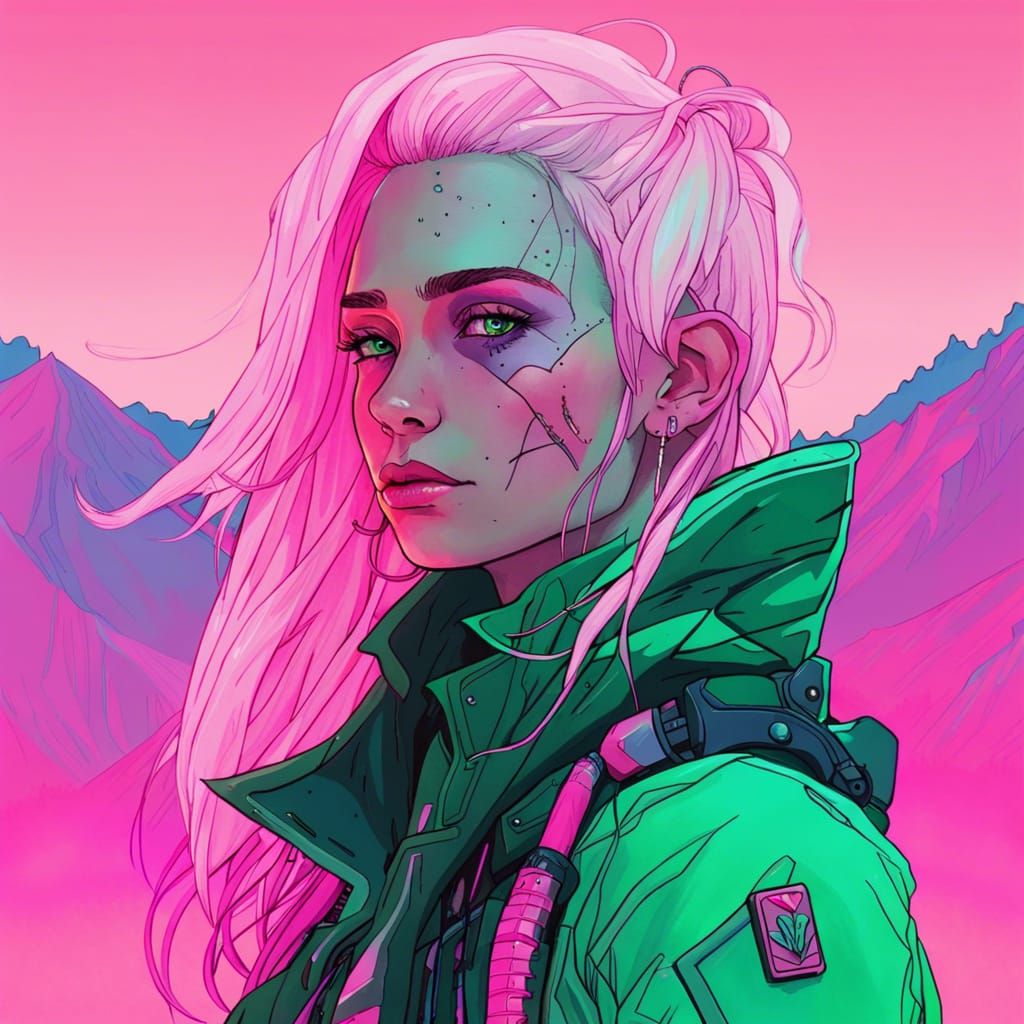 Neon Cyberpunk Ranger Portrait in Ethereal Fantasy Style