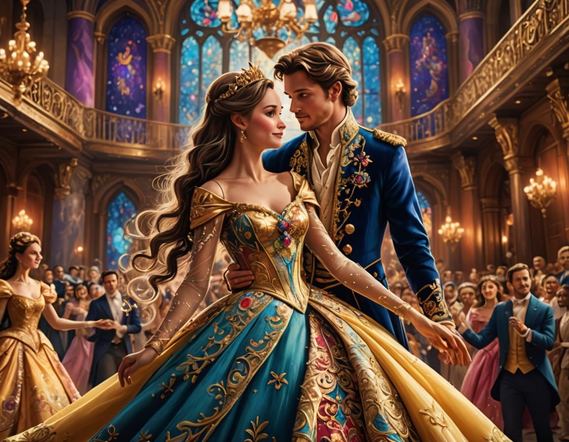 Disney-Inspired Princess and Prince Dancing at Court