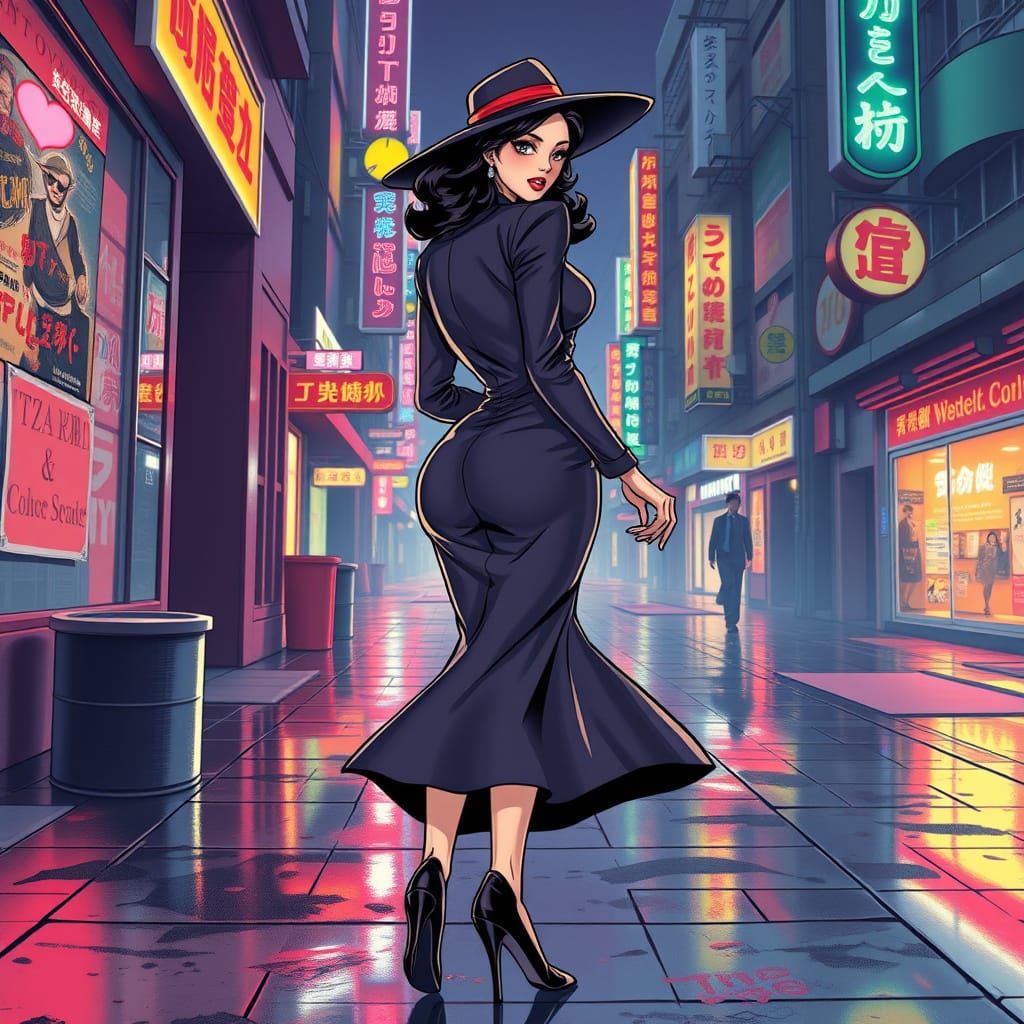 Cyberpunk Manga Villainess Struts Through Neon City