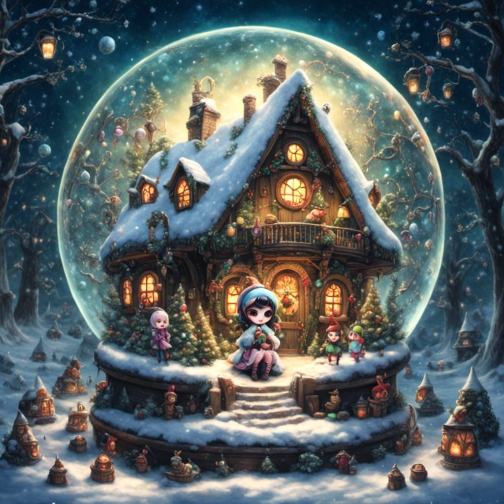 Christmas Globe: Snow Woman in Anime Style