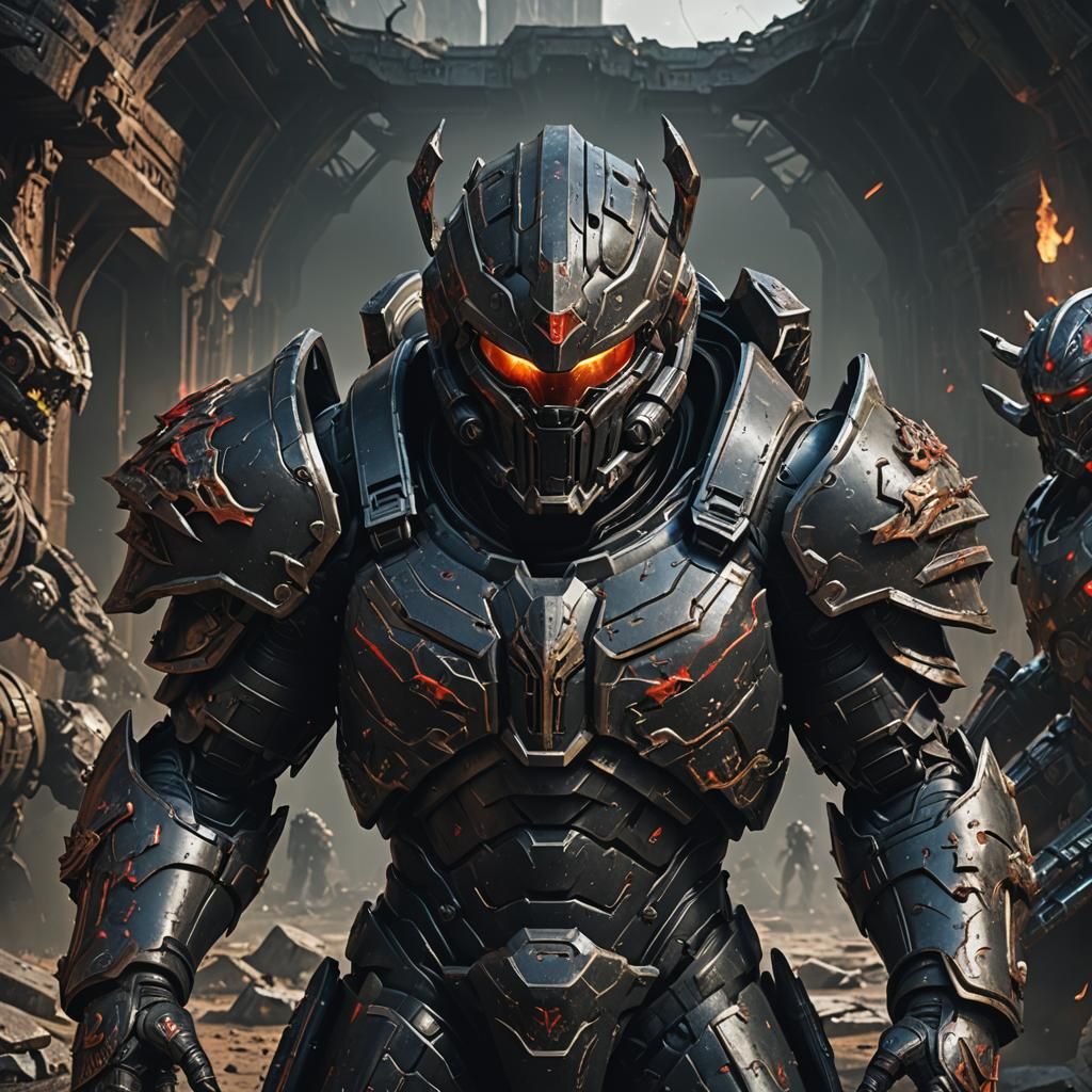 Armored Doom Slayer in Detailed Matte Painting