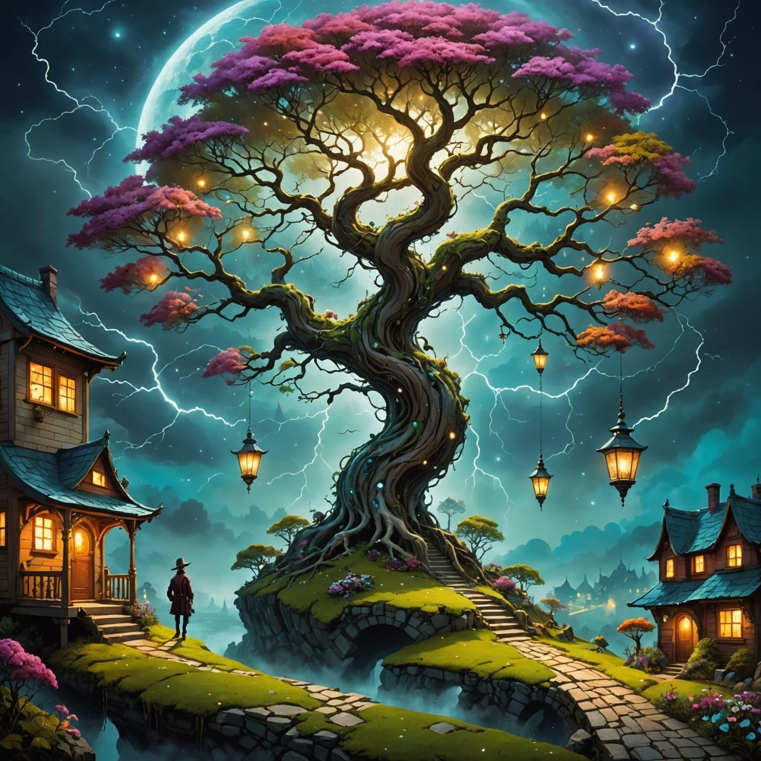 Surreal Cosmic Tree Dreamscape with Winding Road