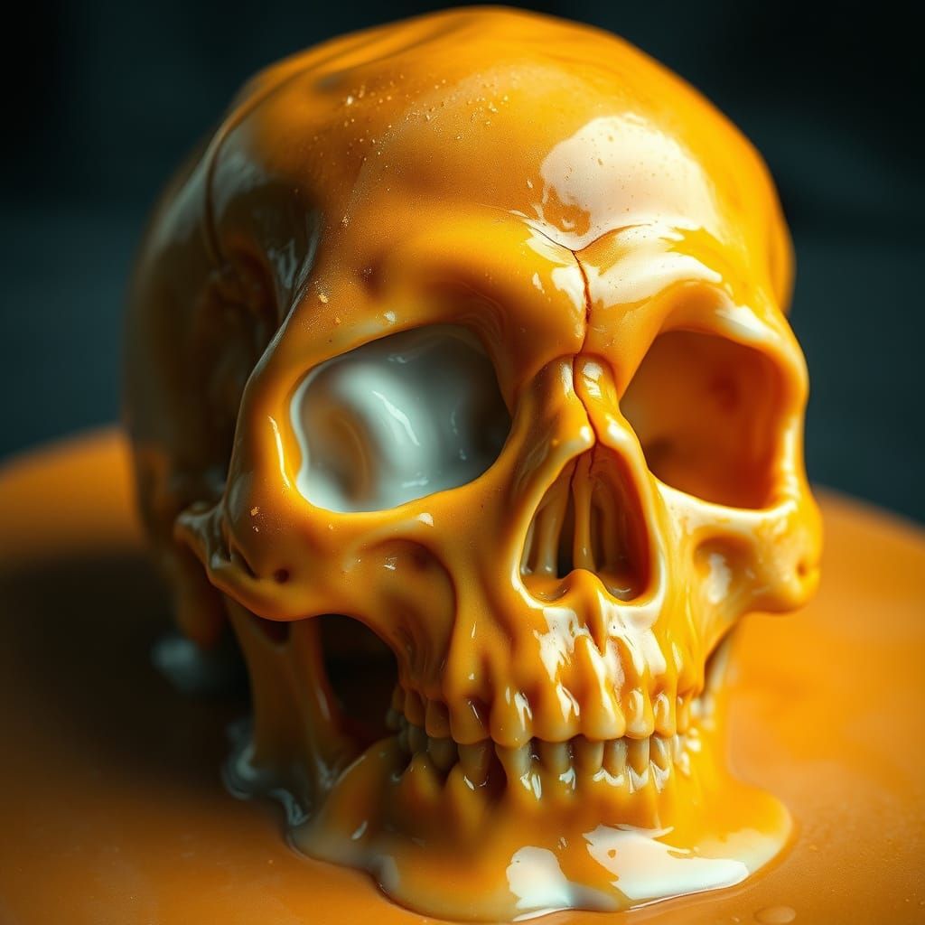 Distorted Orange Skull with Slime, Hyperrealistic HDR Render