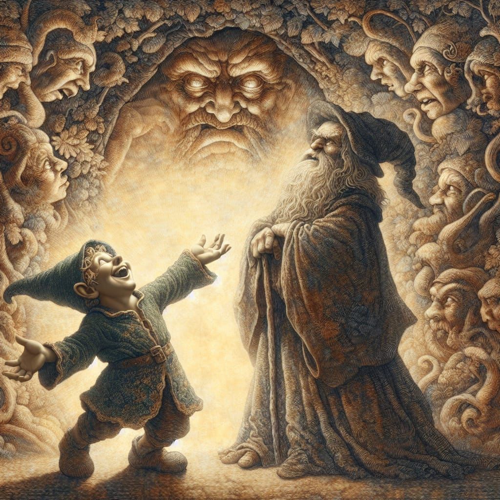 Gnome and Wizard Portrait in Magical Forest