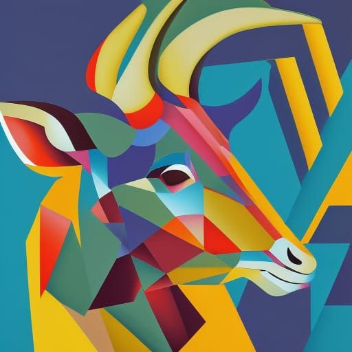 Geometric Gazelle Portrait in Cubist Art Deco Style