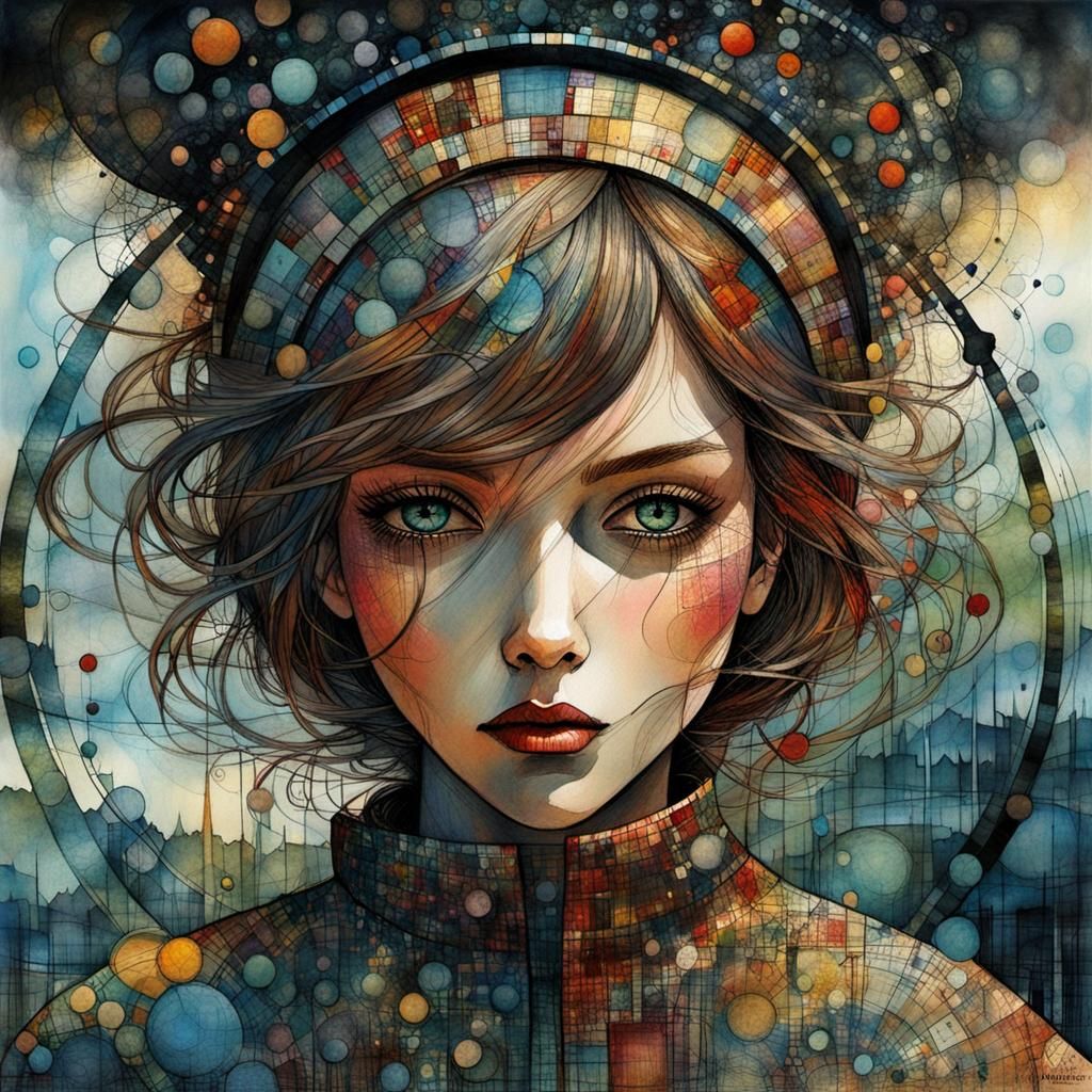 Girl on Hill in Art Brut Style