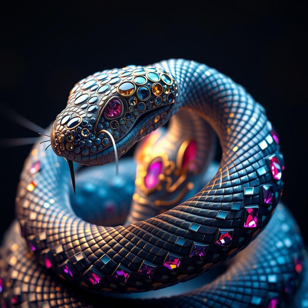 Diamond Cobra Portrait in Art Nouveau Style