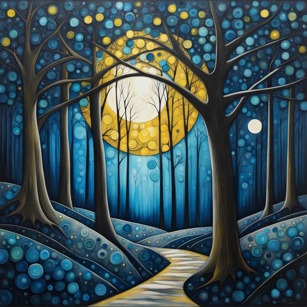 Moonlit Arabesque Forest in Alcohol Ink Style
