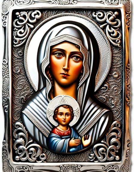 Mother of God Ancient Icon in Silver Frame