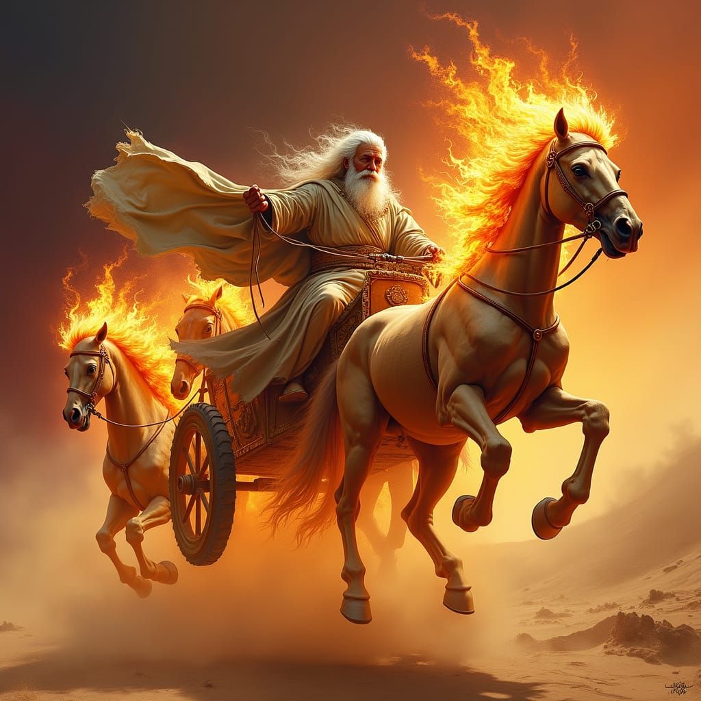 Fiery Chariot Ascent: Mythic Desert Scene