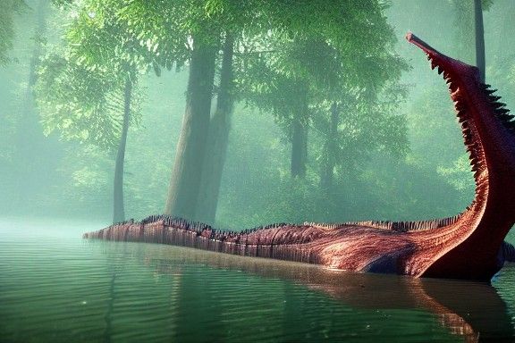 Spinosaurus Swimming Through Cretaceous Swamp