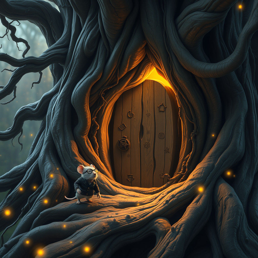 Mouse Enters Secret Door in Tree as Matte Painting