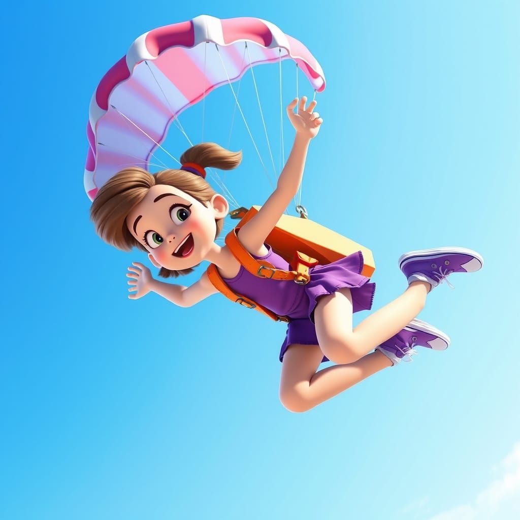 Girl Skydiving with Parachute in Nick Jr. 3D Style