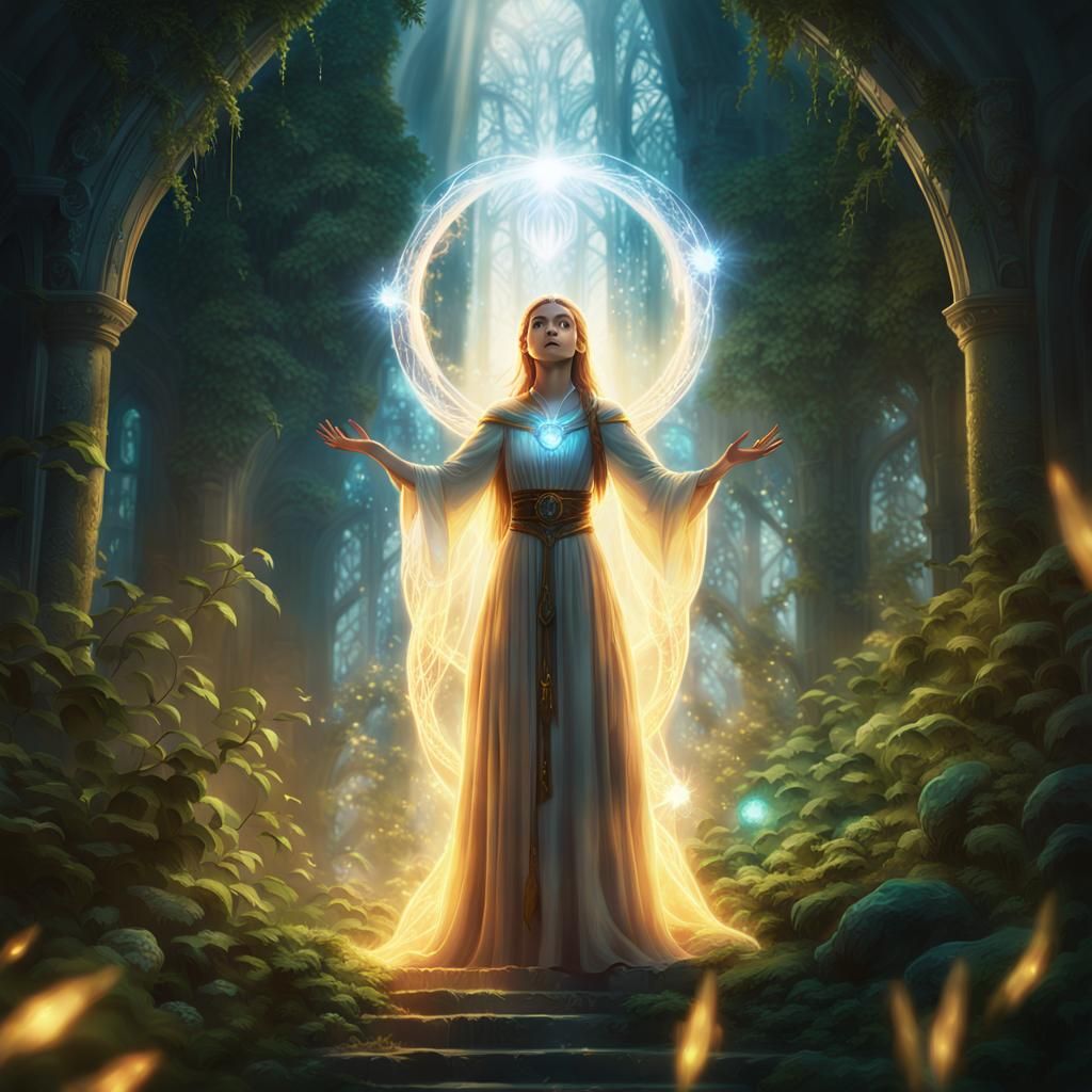 Sorceress in Light Halo: Fantasy Concept Art