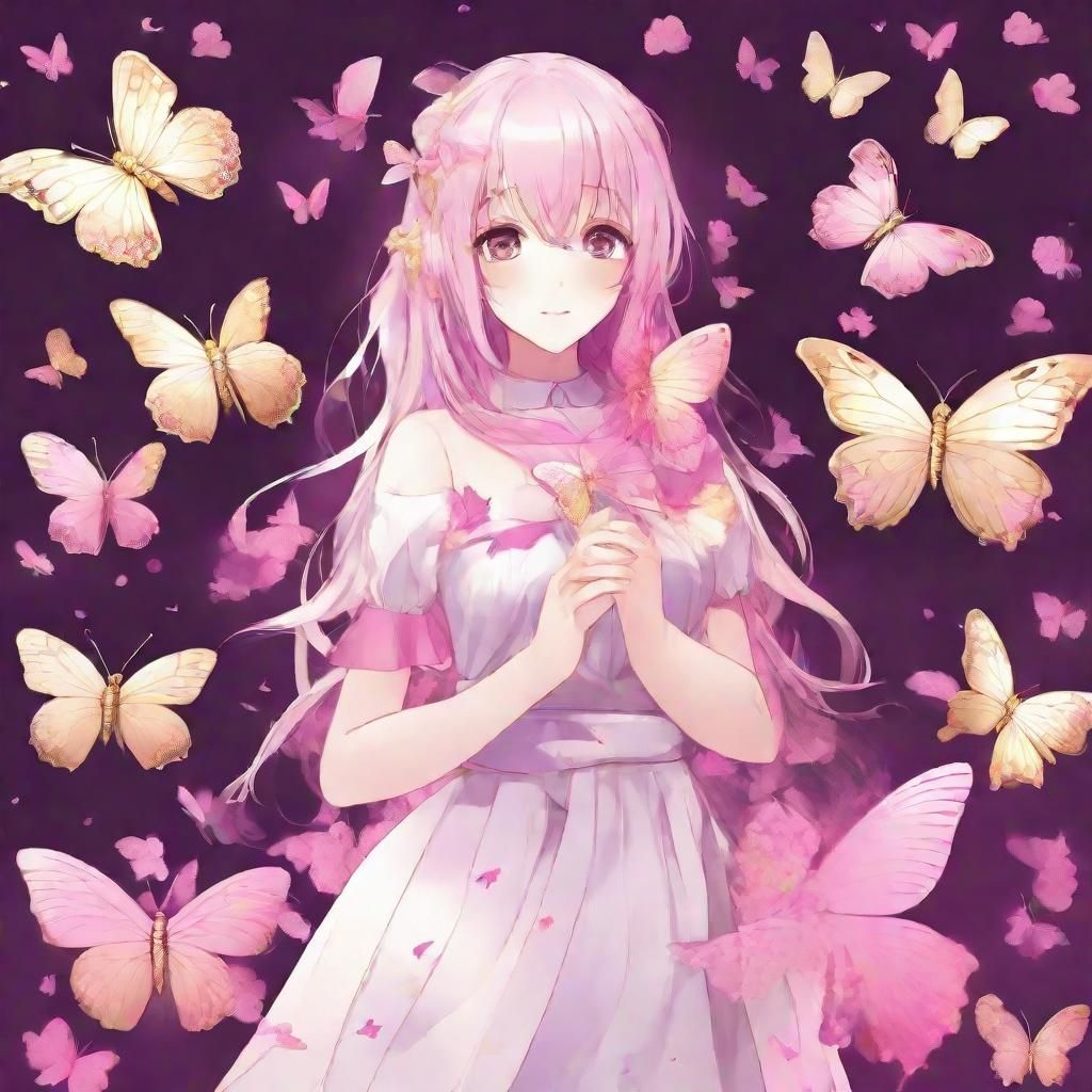 Magenta and Gold Butterflies in Anime Style