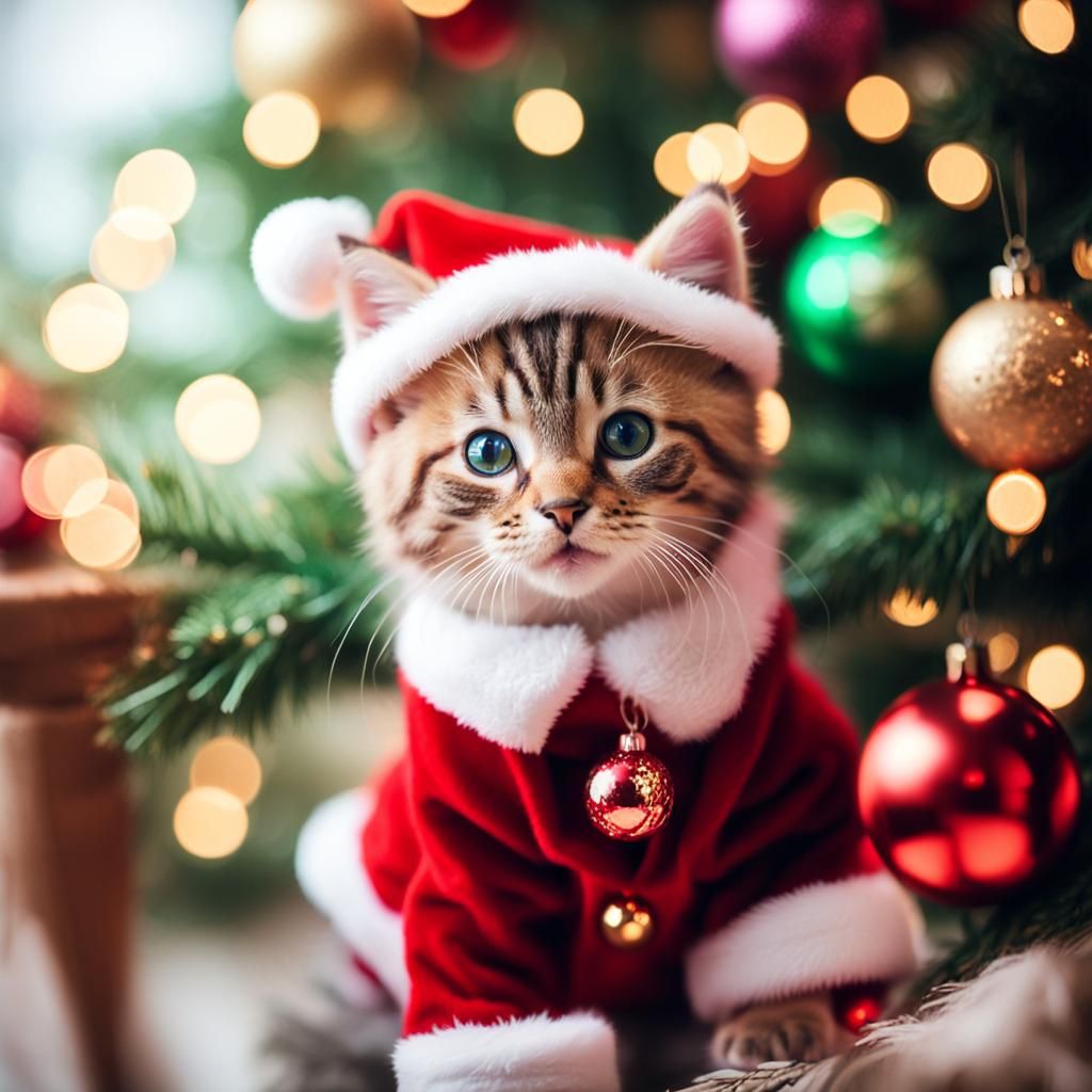 Kitten in Santa Suit, Christmas Pet Photography